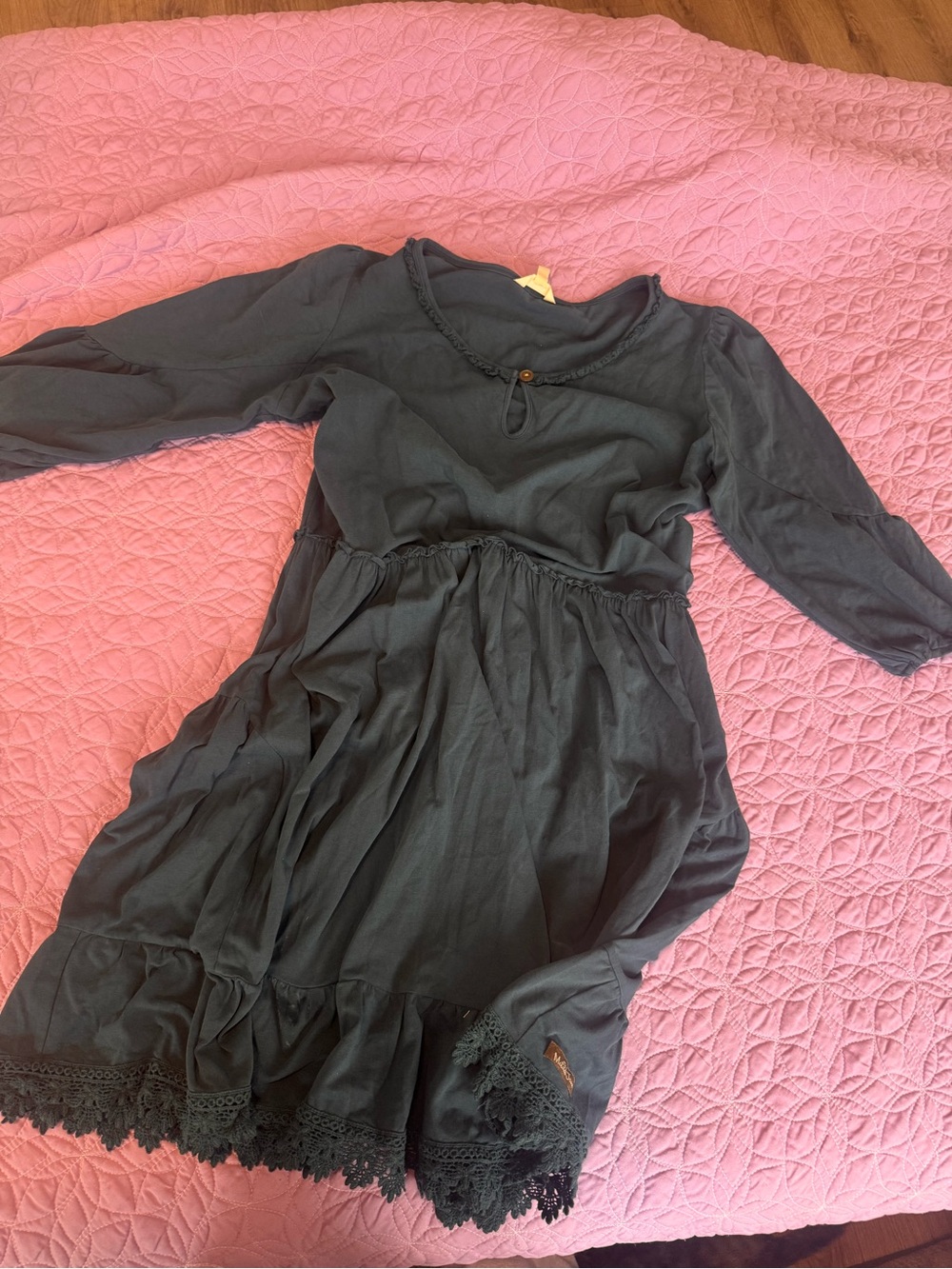 Matilda Jane Black Long-Sleeve Tiered Dress with Lace Trim